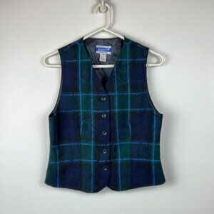 Vintage Pendleton Women's Navy/Green Plaid 100% Wool Vest Made In USA Size 8